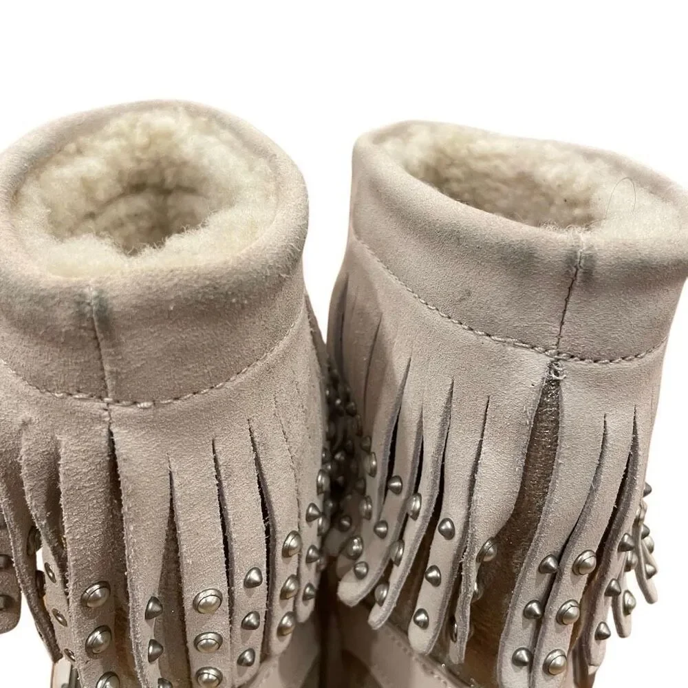 Coach Womens Roccasin Shearling Boots 6 B Fringe Studs Cowgirl Chic Apres Ski